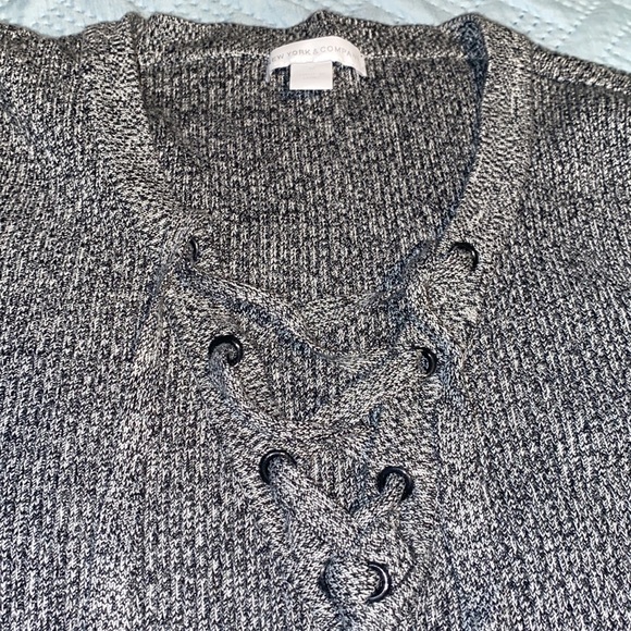 COPY - New York & Company ribbed fitted lace up Merle grey top lightweight swea… - Picture 4 of 10